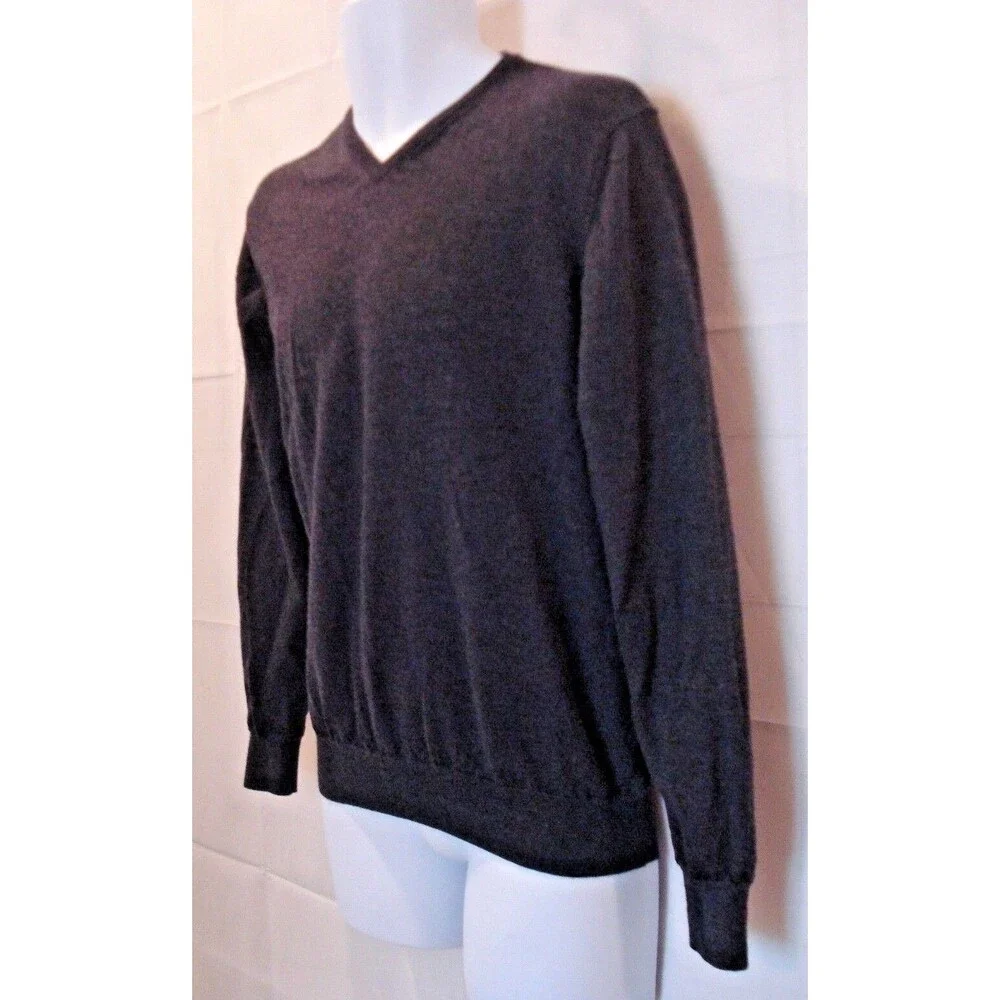 Paolo Mondo Sweater 100% Extra Fine Merino Virgin Wool V Neck Italy Mens Sz L
